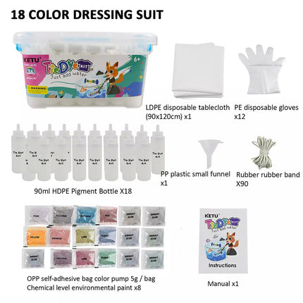 18 Colors Set One Step Tie Dye Kit Classic Super Vibrant Bright Colour DIY