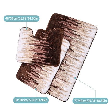 Brown 3 Pcs Microfiber Bathroom Rug Shaggy Soft Non-Slip Absorbent Bath Mat Plush