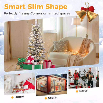 1.2M Pre-lit Potted Christmas Tree Snowy Xmas Decoration w/ 8 Lighting Modes PE