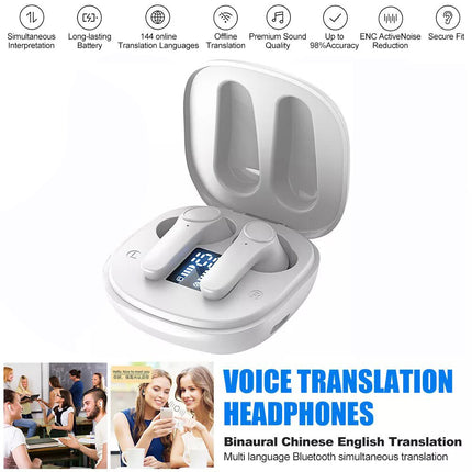 White Language Translation Earbuds 144 Languages Real Time Two-Way Translator Pods