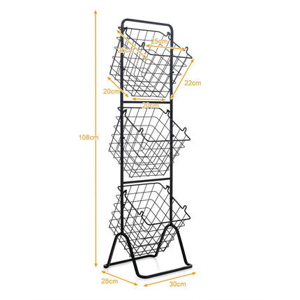 3-Tier Wire Fruit Basket Vegetable Snack Storage Stand Organizer Kitchen