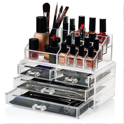 Clear Acrylic Makeup Holder Cosmetic Organiser 4 Drawer Storage Jewellery Box