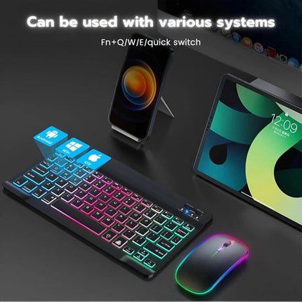 Black Bluetooth Wireless Keyboard Cordless Mouse Backlit Portable For Laptop Desktop