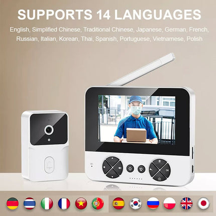 Wireless 4.3" Doorbell-Video Door Bell Smart Intercom Ring Security Phone Camera