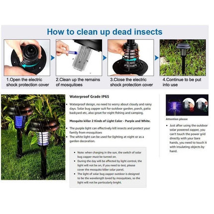 Solar Powered Zapper Lamp Light Outdoor Garden Mosquito Fly Bug Insect Killer