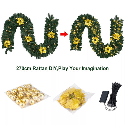 Christmas Garland Artificial Wreath with LED Lights Stairs Home RattanF