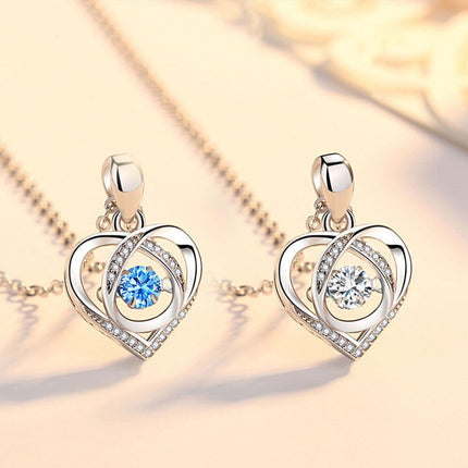 Women Crystal Necklace Chain Blue Diamond Love Jewelry Gift Romantic For Her