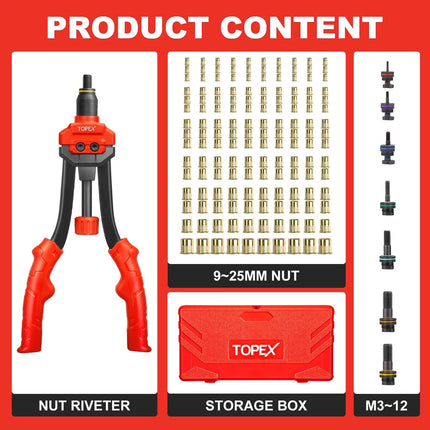 160PCS Heavy Duty Nut Rivet Riveter Rivnut Nutsert Gun Riveting Kit Thread M3-12