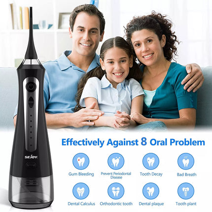 Cordless Water Flosser Dental Oral Irrigator Floss Pick Teeth Cleaner w/Jet Tips Black