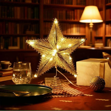 Gold Christmas Tree Topper Star Light Xmas Toppers Decorations Battery Operated