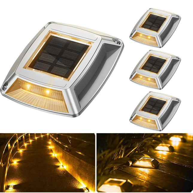 4X LED Solar Driveway Lights Outdoor Deck Step Pathway Road Dock  Light Yellow