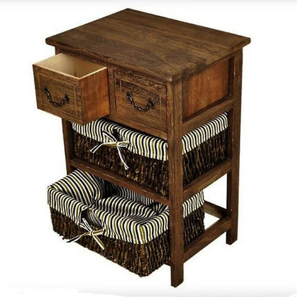 Country-style Cabinet Bed Side Table Vintage Cottage 3 Layers With 2 Baskets