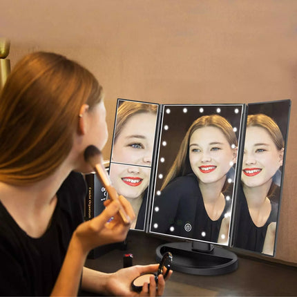 Tri-fold LED Makeup Mirror Magnifying Touch Rechargeable Travel Pocket Mirrors