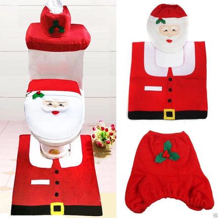 4PCS Christmas Decorations Happy Santa Toilet Seat Cover And Rug Bathroom
