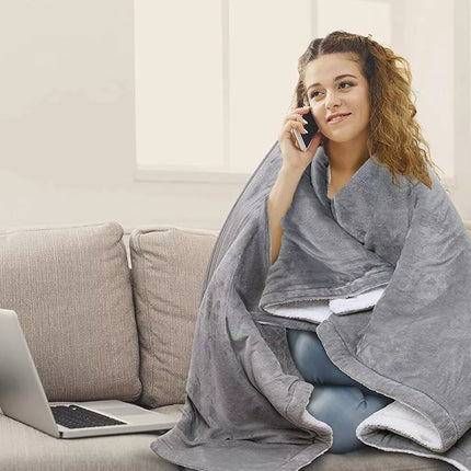 Double-side Flannel Heated Electric Throw Rug Blanket Fast Heating Warm Washable Grey