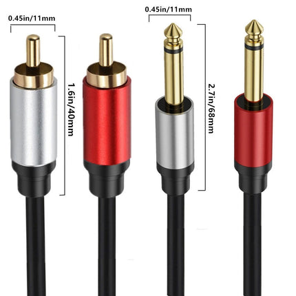Dual 6.35mm 1/4 TS Mono Male to Dual 2 RCA Male Adapter Audio Cable