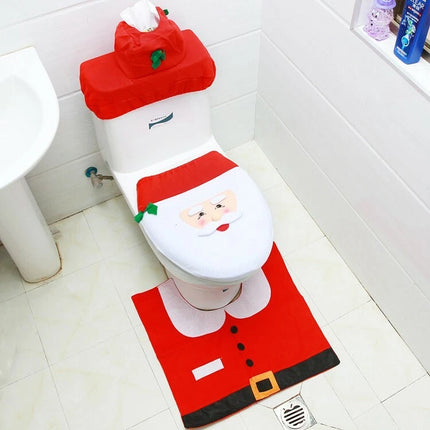 4PCS Christmas Decorations Happy Santa Toilet Seat Cover And Rug Bathroom