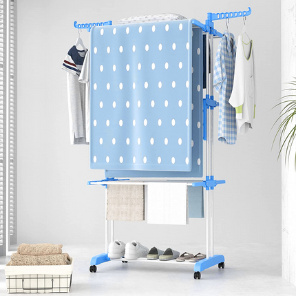 Movable Foldable Clothes Airers Drying Rack Slidable Wheels Space Save