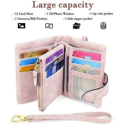 Wallet Short Small Coin Purse Ladies Folding Card Holder PU Leather