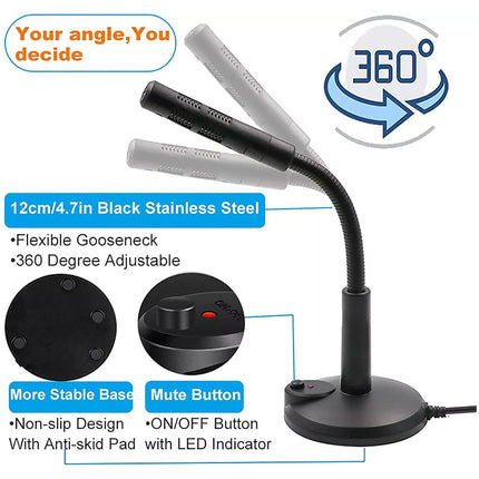 Desktop Mini USB Stand Microphone Mic For Desktop Laptop PC Computer 360°