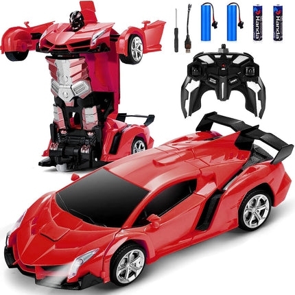 Red 1:18 Transformer RC Robot Car Remote Control For Kids Boys Toys 360° Rotating