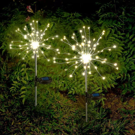 2X Solar Fireworks 150 LED String Lights Fairy Starburst Xmas Garden Night Lamp Warm White