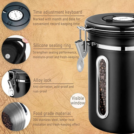 1.8L Coffee Canister Airtight Coffee Storage Jar Vacuum Storage Bean Container