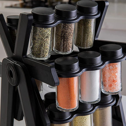 18pcs Jar Kitchen Countertop Holder Spice Rack Organizer Revolving Spice Rack Holder