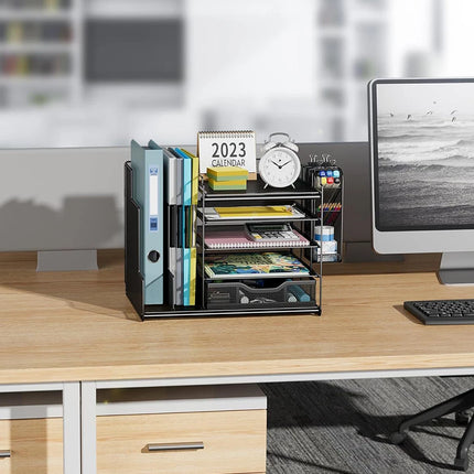 Desktop File Paper Organizer Holder Document Storage Rack Home Office Shelf Tray