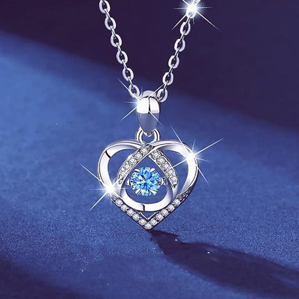 Women Crystal Necklace Chain Blue Diamond Love Jewelry Gift Romantic For Her