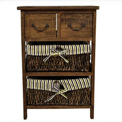 Country-style Cabinet Bed Side Table Vintage Cottage 3 Layers With 2 Baskets