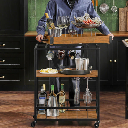 Practical Durable Kitchen Trolley Elegant Wine Rack Glass Rack Industrial Style Tray