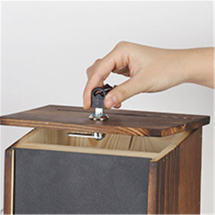 Wood Suggestion Box Donation Box Key Wall Mount Writing Board Suggest Drop Lock