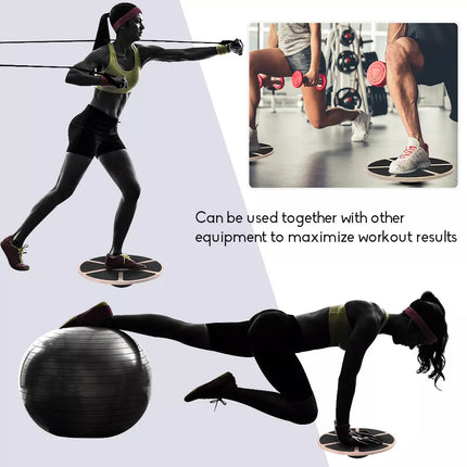 Wooden Balance Board Core Trainer Fitness Round Wobble Platform Yoga Pilate