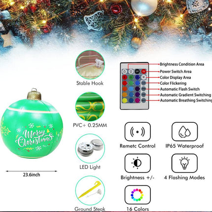 24 Inch Inflatable Christmas Ball Decorations Outdoor Rechargeable LED Light