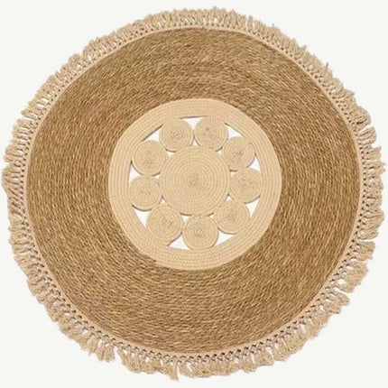 Round Jute and Cotton Rug and Hand braided Jute Carpet Floor Mat Light Brown