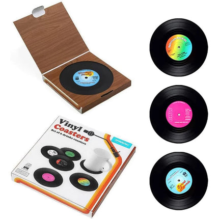 18PCS Retro Record Disk Coasters Vinyl Drinks Holder Non-Slip Mug Pads Placemat