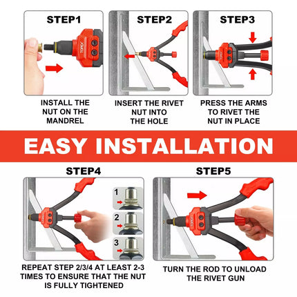 160PCS Heavy Duty Nut Rivet Riveter Rivnut Nutsert Gun Riveting Kit Thread M3-12