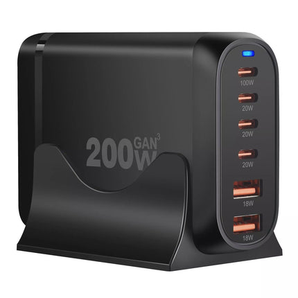 200w Gan USB C Fast Charging Station 6 Ports Pd Type C Charger For iPhone Laptop