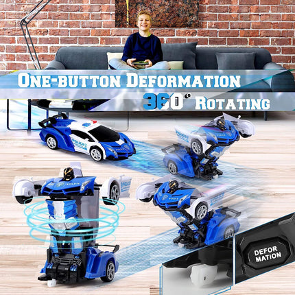 Transformer RC Robot Car 2 IN1 Remote Radio Control Xmas Gift Toys for Kids Blue/White