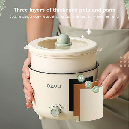 Green&White with Steamer 1.8L Portable Electric Hot Pot Trio Power Cooker Non Stick Pot Steamer 220V