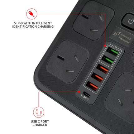 Surge Protector Power Board 4 Outlets USB A C Port Individual Switch Power Strip