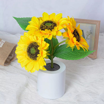 3 Head LED Sunflower Night Light Home Decorative Flower Lamp Rechargeable Bedside Light