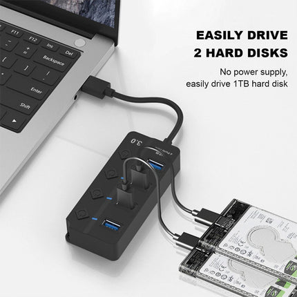 4 Port USB 3.0 Hub High Speed Slim Compact Expansion Smart Splitter