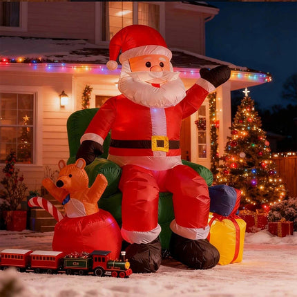7.5ft Inflatable Santa Claus on Sofa with Gift Box Built-in LED Lights Christmas