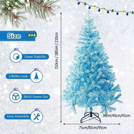 2.1m/1.8m/1.5m Flocked Christmas Tree Xmas Trees Decorations Blue With LED Light