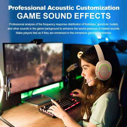 Khaki Gaming Headset Headphone with Microphone Volume Wireless