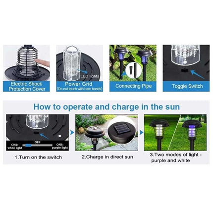 Solar Powered Zapper Lamp Light Outdoor Garden Mosquito Fly Bug Insect Killer