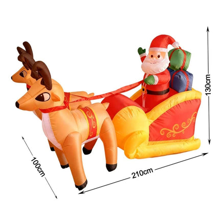 Christmas Inflatables Santa Claus with Two Cute Reindeer LED Lights Outdoor