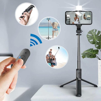 Flexible Tripod Holder Stand Selfie Stick Bluetooth Remote with fill light
